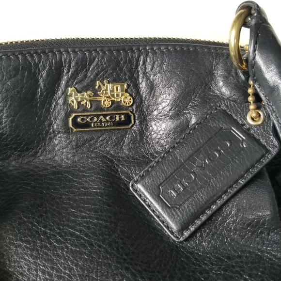 COACH Madison Lindsey Black Leather Satchel Crossbody Purse Handbag 18641 - Picture 3 of 12